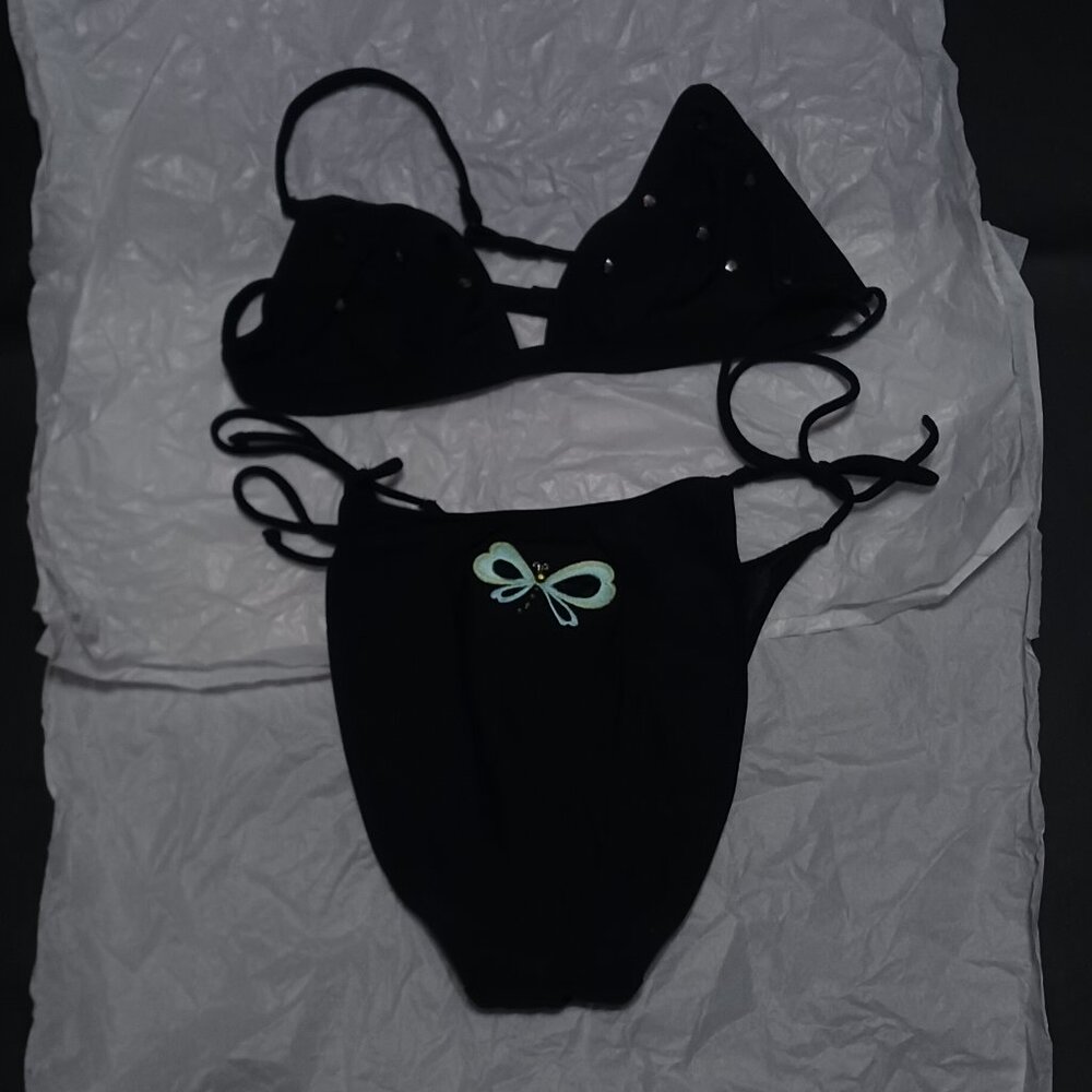 Black Robin Piccone bikini with sequins and embroidry